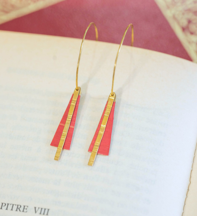 Boucles d'oreilles Tria - Doré, rouge