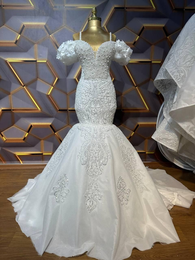Robe de Mariée Sirène avec Perles Paillettes Fleurs / Réf : RMS69