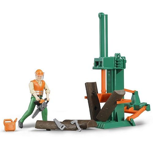 Bruder 62650 fandeuse a bûche tronçonneuse et personnage 