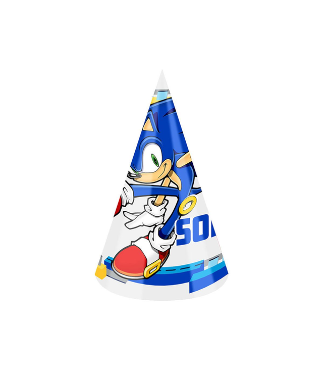 PARTY SONIC , 6 Cappellini a Cono 11x16cm - Sonic