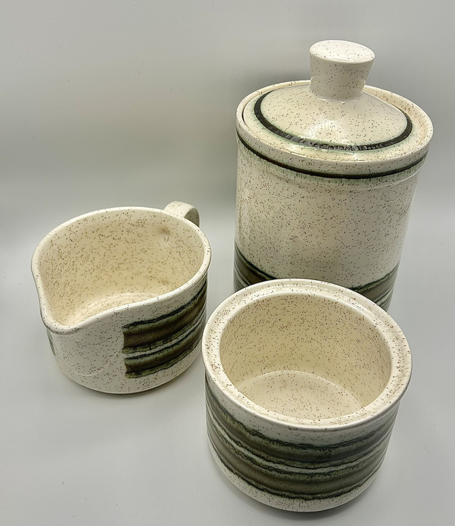 Palissy Royal Worcester Stoneware Trio with Earthy Green Banding (Vintage)