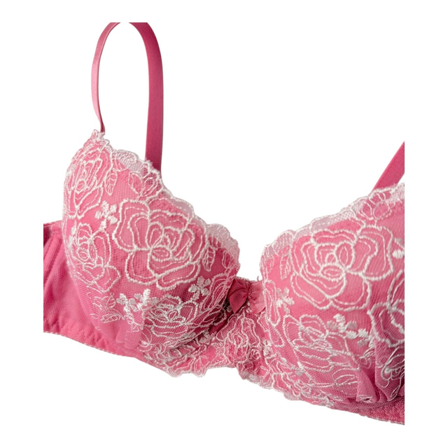 Pink + white floral embroidered Japanese Bra UK 32A