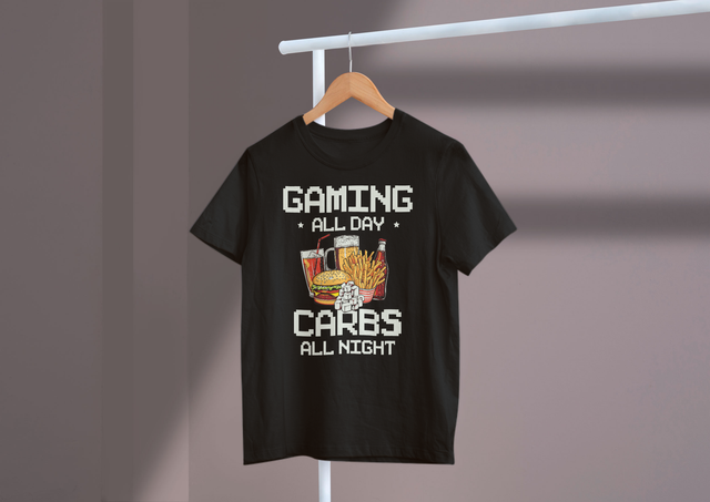 Gaming All Day Carbs All Night Gamer Life Food Funny. Gaming den ganzen Tag Kohlenhydrate die ganze Nacht Gamer Life Food Lustig