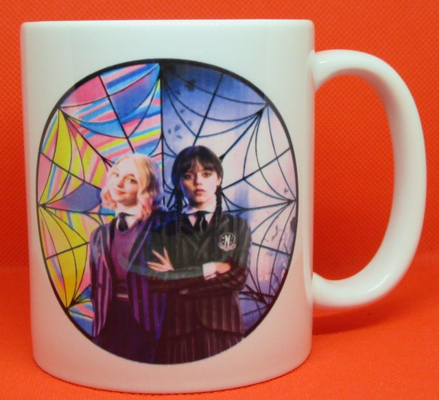 Custom Unofficial Printed Wednesday &amp; Enid Double Sided Boxed 11oz Mug.