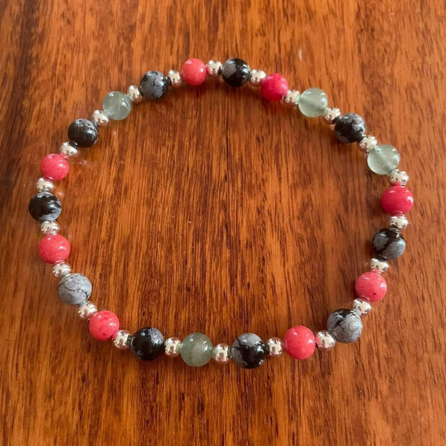 Red Agate, Snowflake Obsidian, Green Aventurine 8” Mansize bracelet 