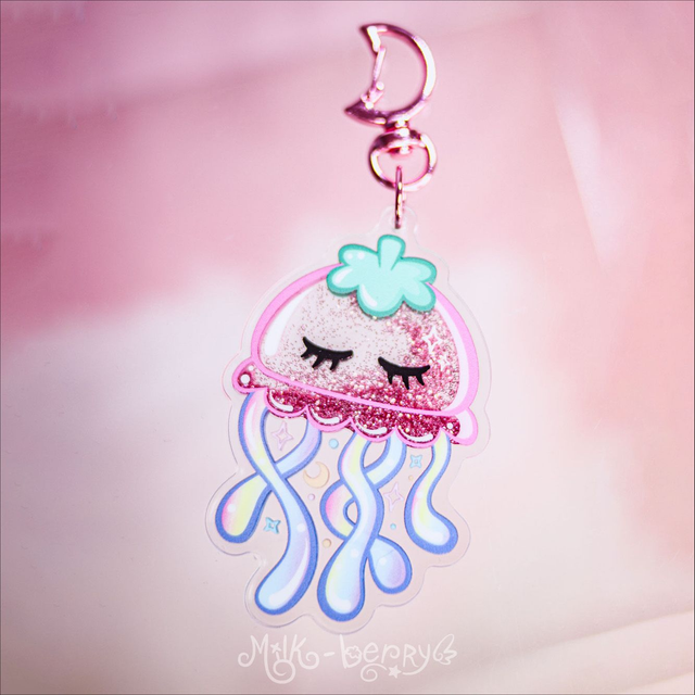 Porte-clé Shaker à paillettes Méduse Fraise Yumekawaii