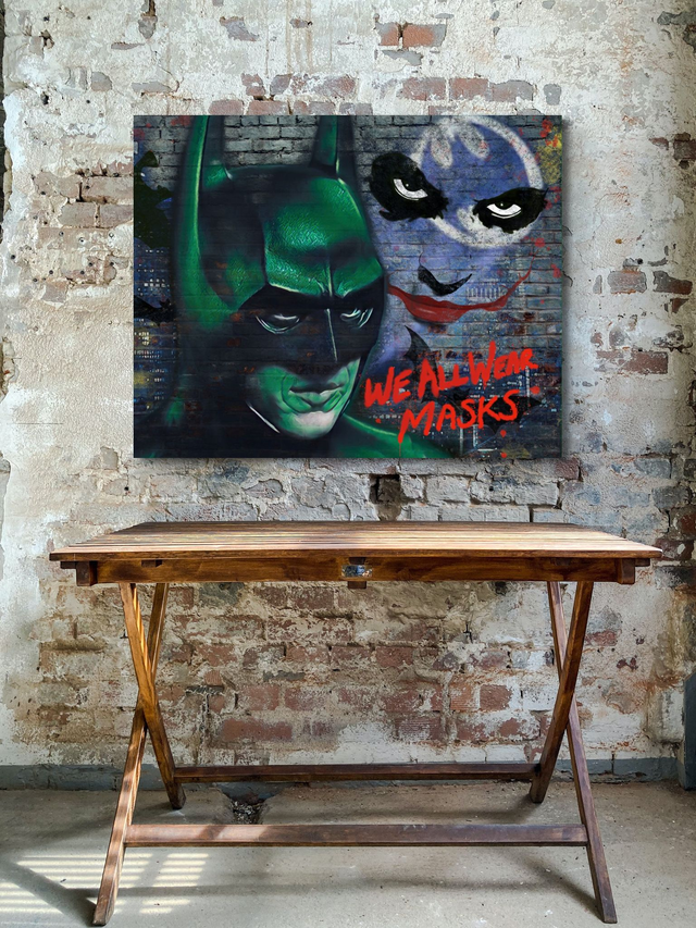 Graffiti Art Picture 'We all wear masks', inspired Batman and The Joker.