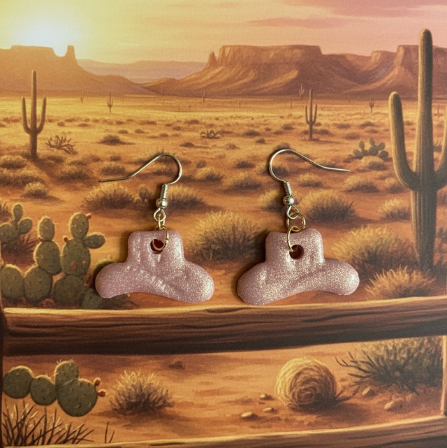 Rose Gold Shimmer Polymer Clay Cowboy Hat Earrings