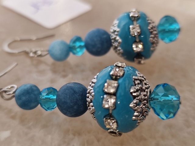 Boucles D'oreilles Acier Apatite Givré Bleu