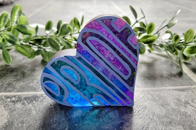PRIDE Heart - Outlined, Purple Glitter Heart Ornament