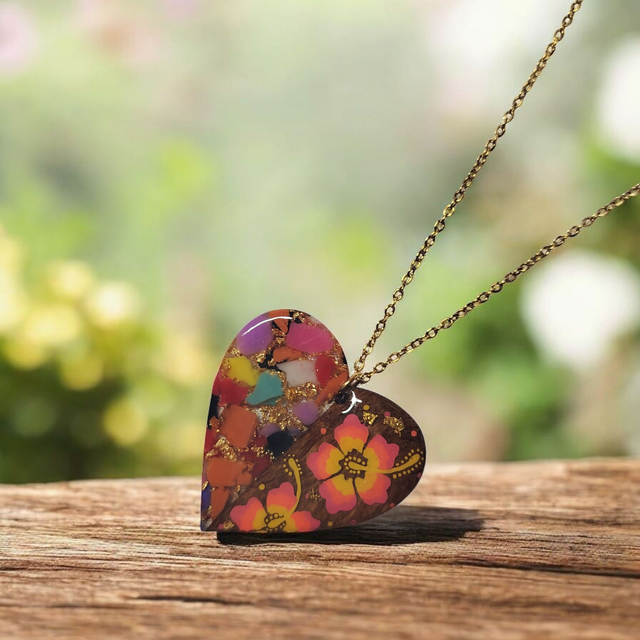Collier dessiné Flora acier inoxydable multicolore bi matière