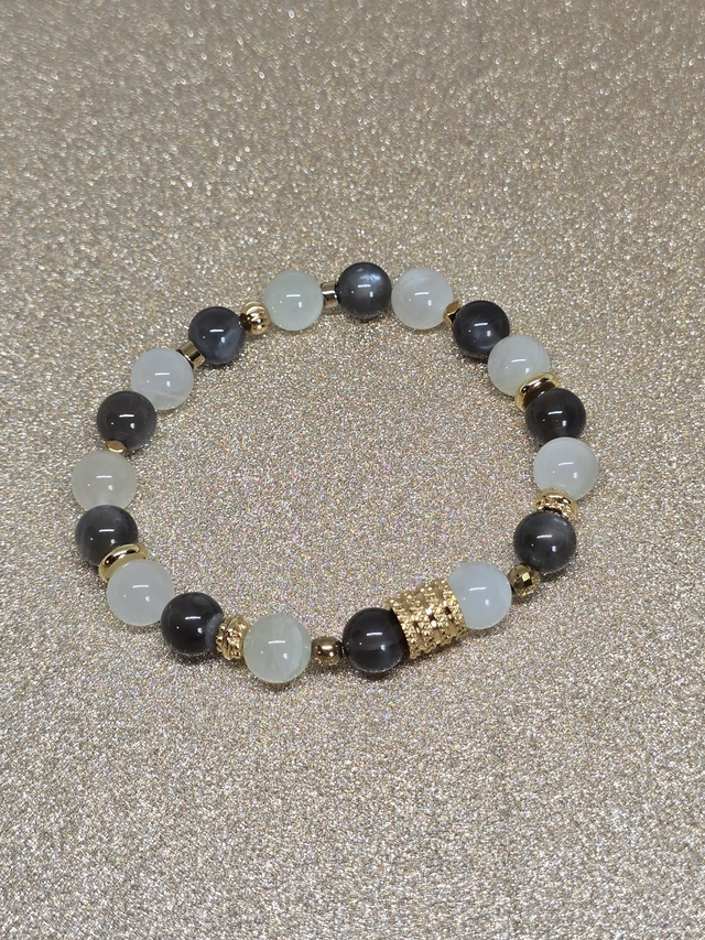 Bracelet Pierre de lune noire et blanche en 0,8 cm