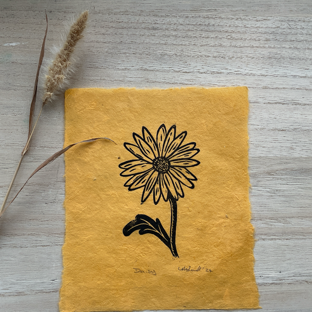 Daisy mini print on saffron Khandi paper