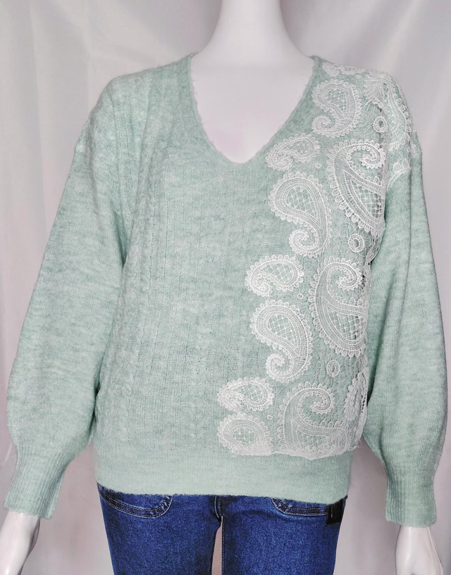 🌈 Pull Femme Vert D&#039;Eau Taille Unique Jusqu&#039;à un Petit 46 Dentelle Elégante, Ultra Doux et Confortable 🌈