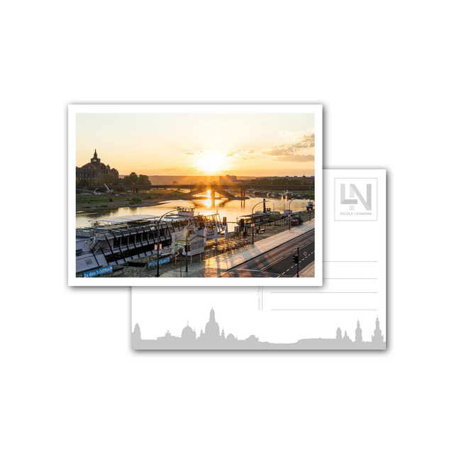 Dresden - Sonnenaufgang über der Carolabrücke - Postkarte