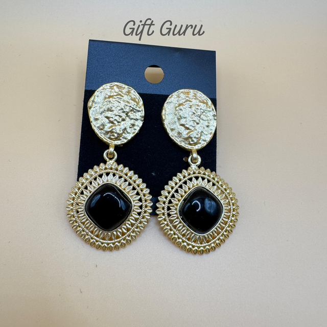 Brass Ear rings Black stone