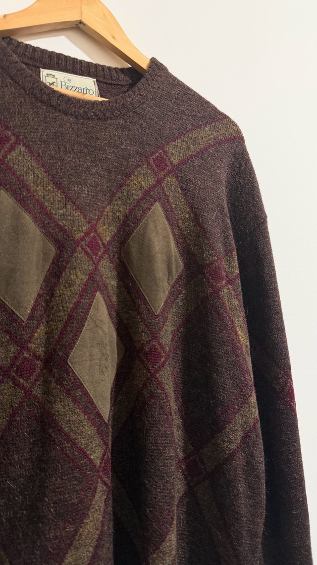 Bizzarro Italian Argyle Knit Sweater – Brown & Burgundy - L