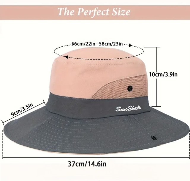 HTV - Ponytail Sun Hat with Wide Brim and Adjustable Drawstring