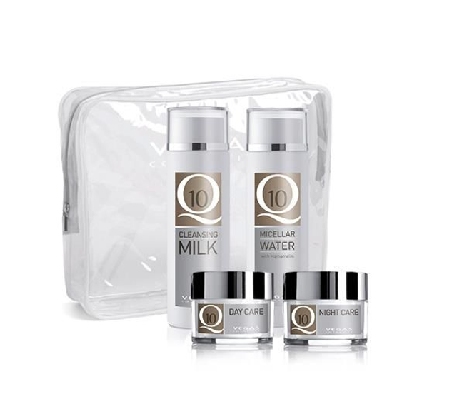 Q10 Vera Basis Verzorgingsset – complete anti-aging routine met gratis toilettas