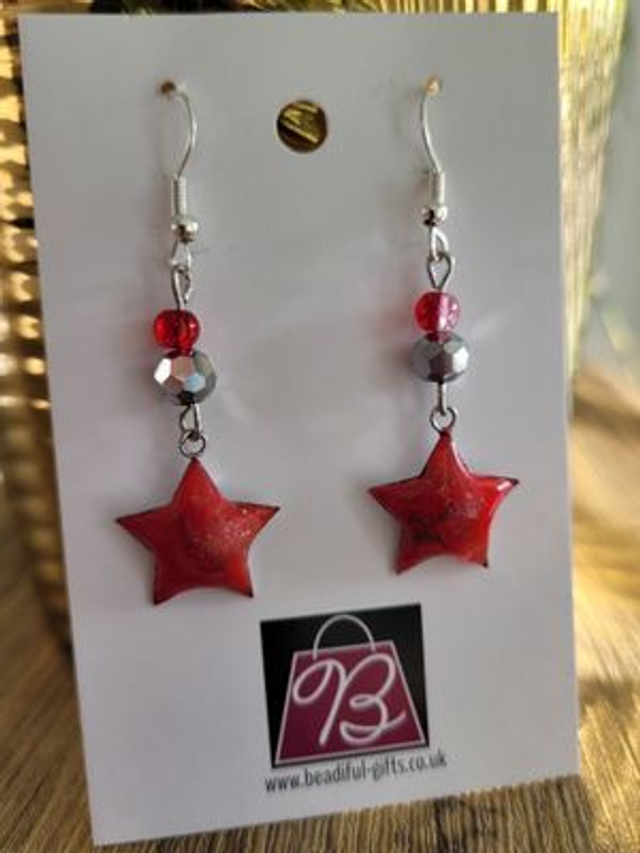 Drop Earrings - Red Stars