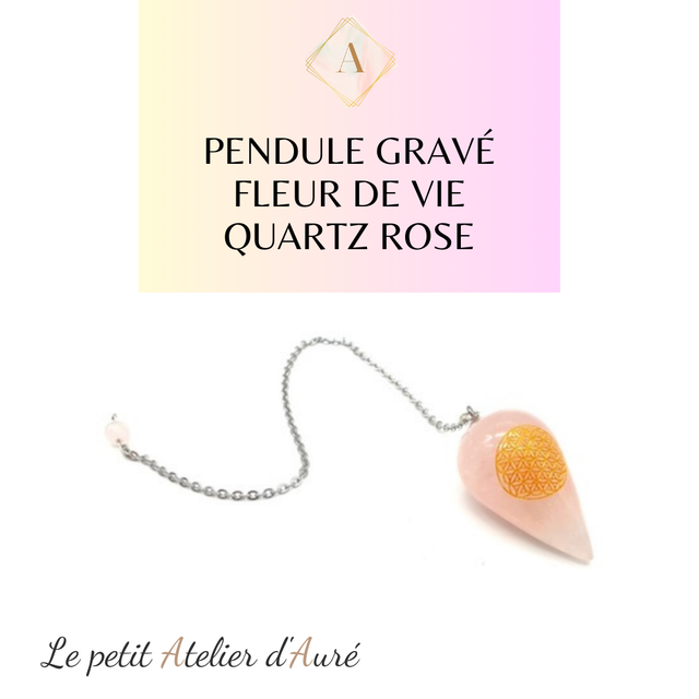 Pendule Gravé Fleur de Vie 4cm - Quartz Rose