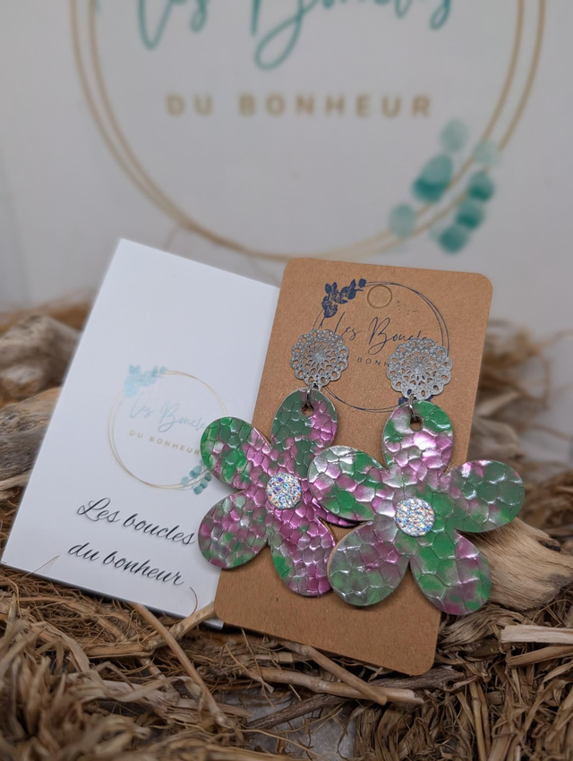 Boucles d'oreilles Baby Marguerite vert rose bm105