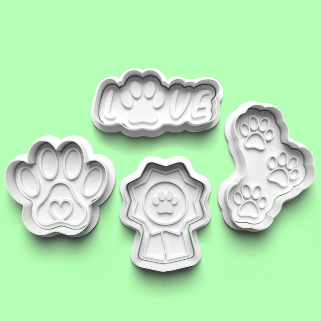 Dog Paw Love Cutter Embosser Set of 4 Cookie Cutters &amp; Stamps Biscuit Mould Debossed (2)