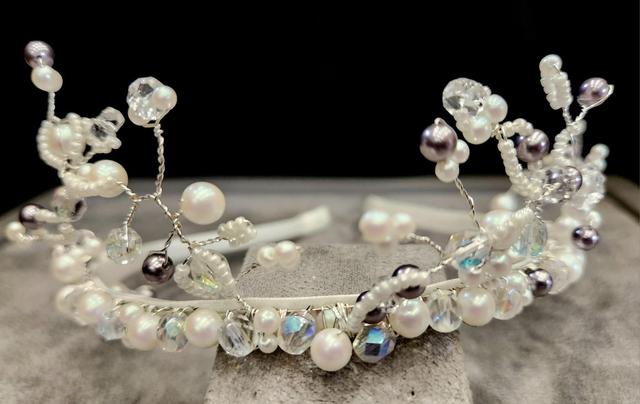 Handwired Crystal &amp; Pearl Headband