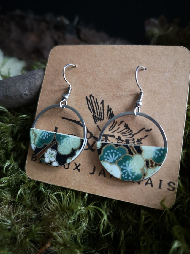 Boucles d'oreilles - papier - washi - fleurs de prunier - acier inoxydable - La&Titia
