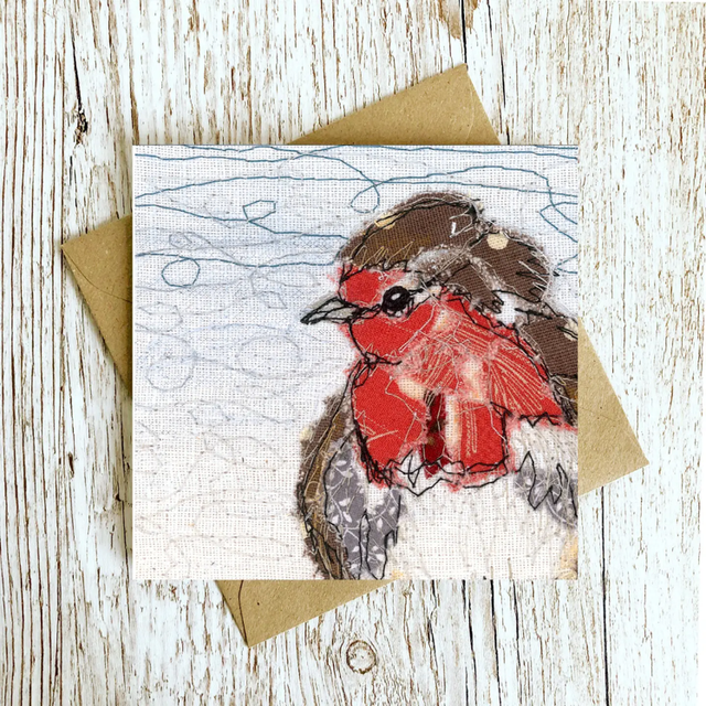 Rustic Robin Embroidery Art Card