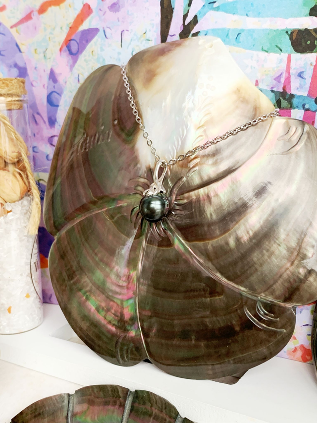 Pendentif en argent 925, avec véritable perle de culture de Tahiti