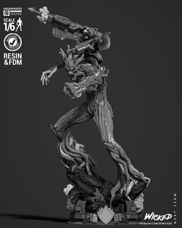 Diorama résine GROOT &amp; ROCKET Gardiens de la galaxie