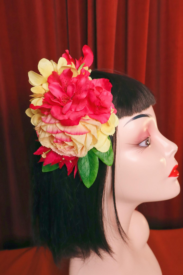 Hair flowers • L • Hot pink & yellow