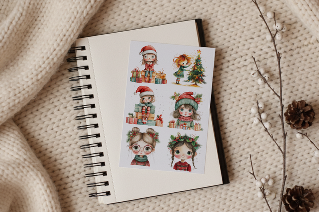 Stickervel Kerstmeisjes - "Feestelijk Geluk" - Rozeka