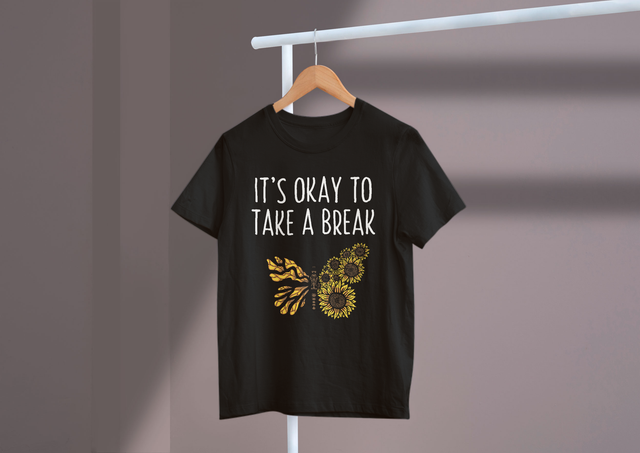 It’s Okay To Take A Break Mental Health Self-Care Relaxation. Es ist in Ordnung, eine Pause machen. Psychische Gesundheit, Selbstfürsorge, Entspannung