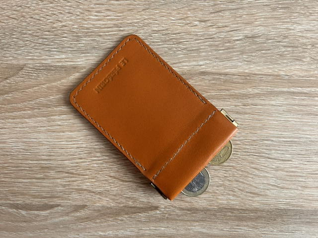 Porte-monnaie clic-clac en cuir - Coloris « Cognac » - Fabriqué à la main en France