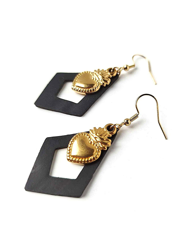 Boucles d&#039;Oreilles Upcyclées en Chambre à Air et Acier Inoxydable Doré - Ex-Voto