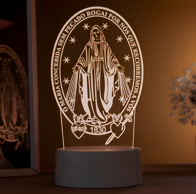 Luminária Acrilico Led - Medalha Milagrosa Medalha de Nossa Senhora das Graças