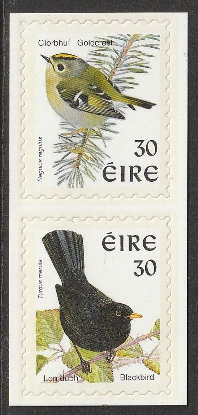 Ireland 1998 Black Bird &amp; Goldcrest phosphor frame,sa pair MNH