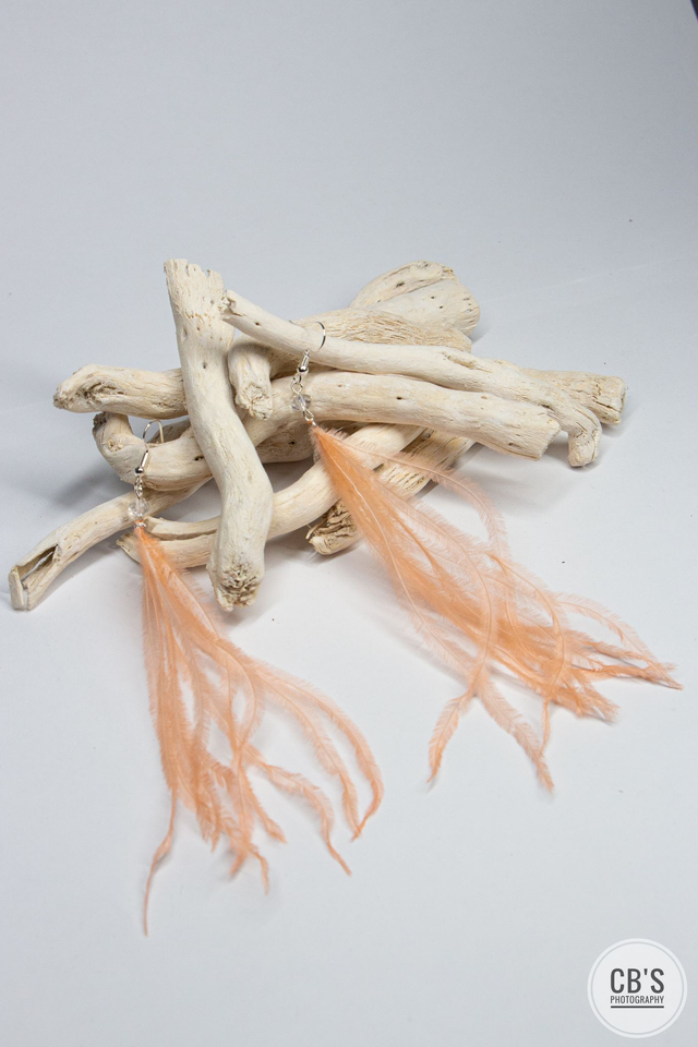 Boucles d'oreilles en plumes d'autruche pêche