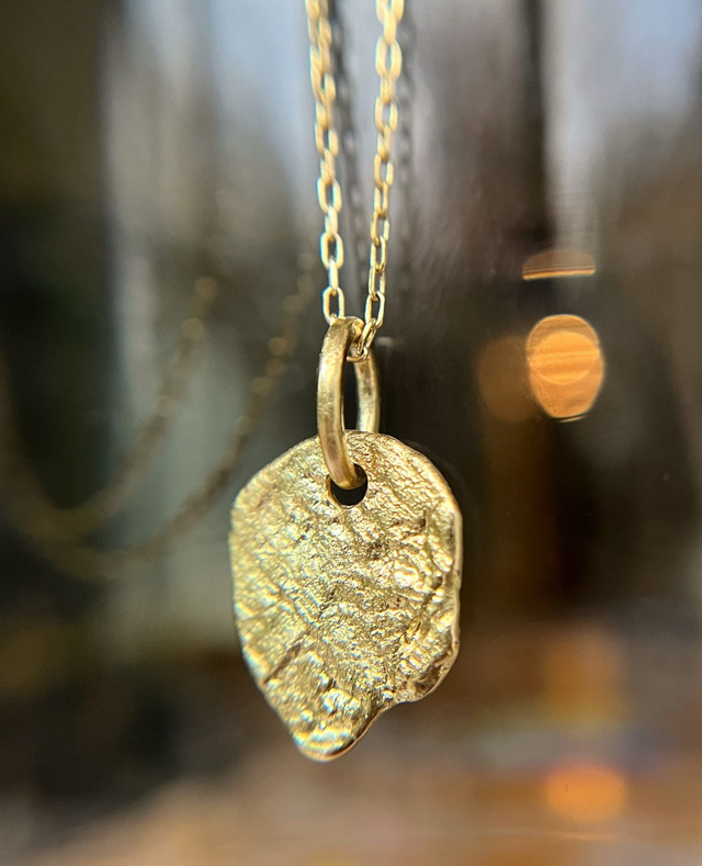 18ct Raw Gold Pendant Necklace on 9ct gold chain