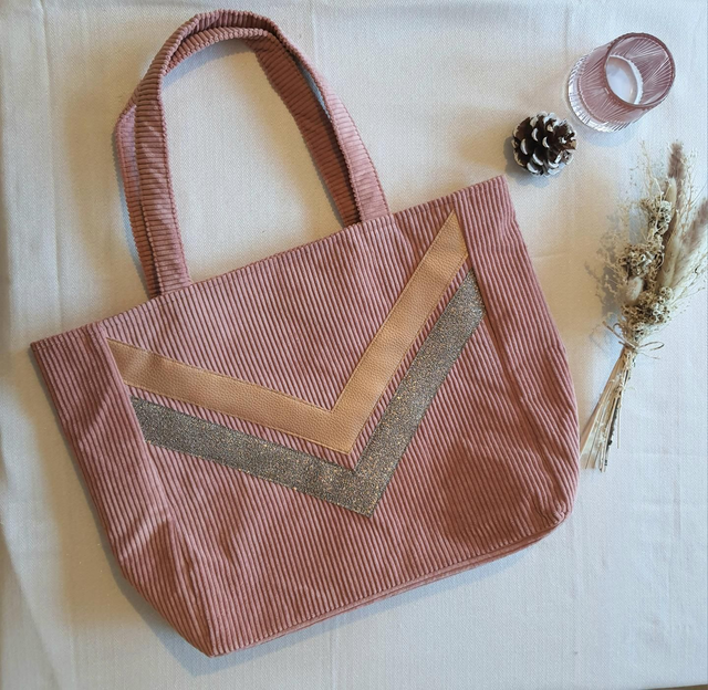 Sac cabas velours côtelé vieux rose