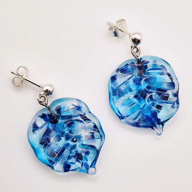 Clous Feuilles bleues et aventurine bleu brillante (D)