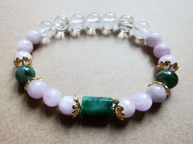 Bracelet en Émeraude, kunzite et cristal de roche 