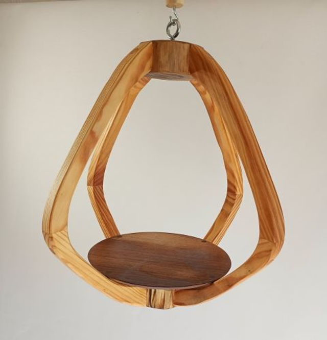 Suspension Bois 3 essences - H41cm x L37cm - plateau noyer / arceaux sapin / pièces assemblage hêtre S010