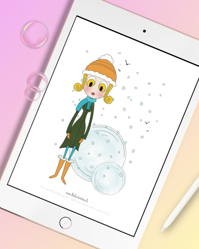 Jour de neige 3 - Personnage sous la neige devant une boule gigantesque