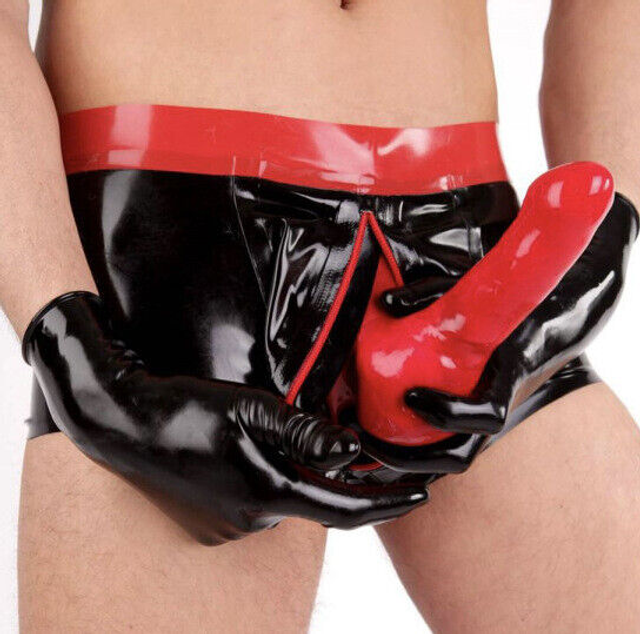 Latex Gummi Shorts with Red Penis Sheath Rubber Panties Fetish BDSM Cosplay