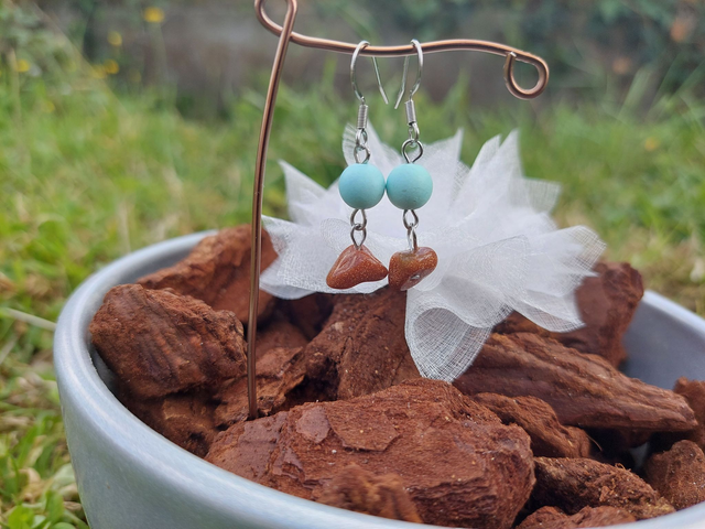 Boucle d'oreille pendante Pierre &amp; Perle