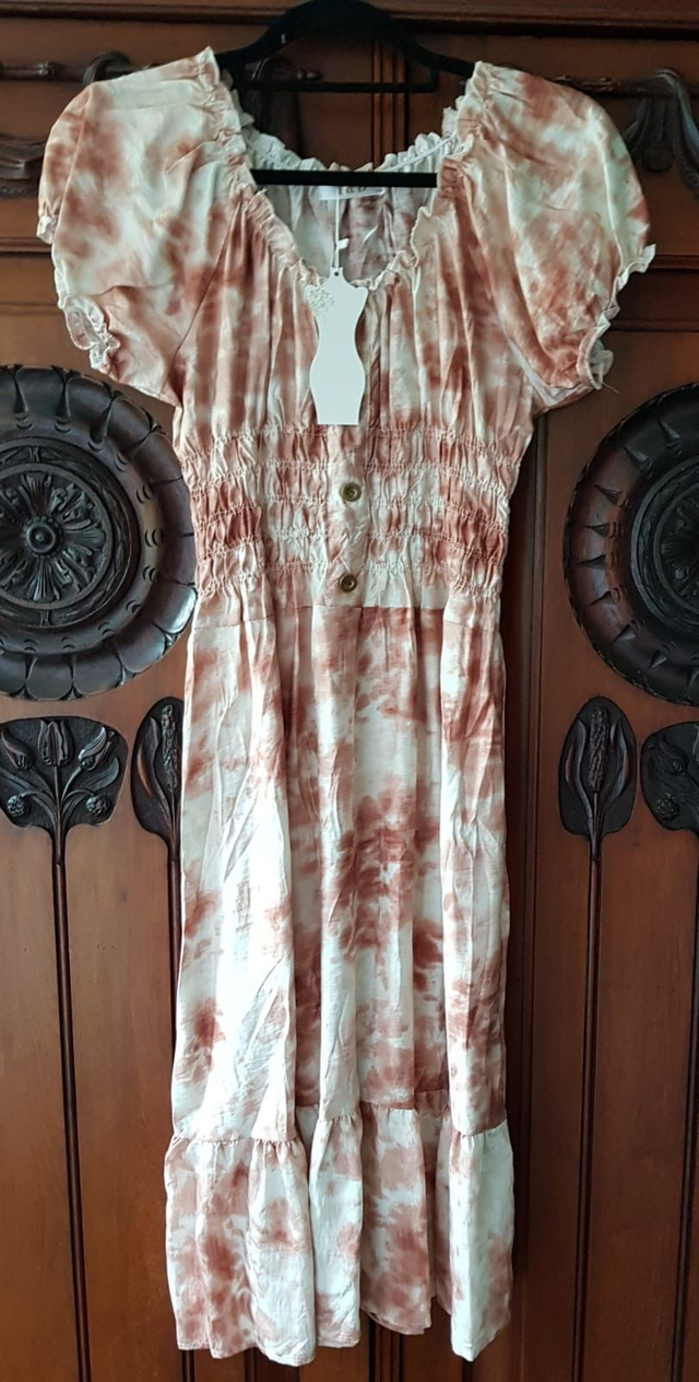 Pink Tye Dye Linen Cotton Bardot Midi Dress - KM