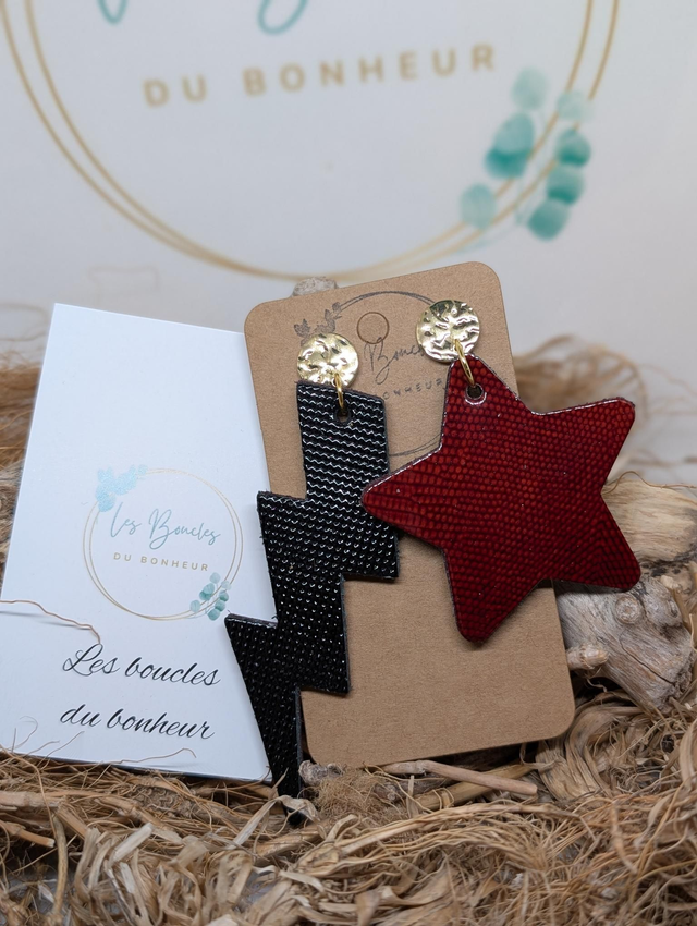 Boucles d'oreilles Asymétrique bordeaux vernis et noir as011